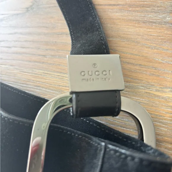 Gucci Black Suede Shoulder Bag with Silver Buckle - Picture 2 of 4